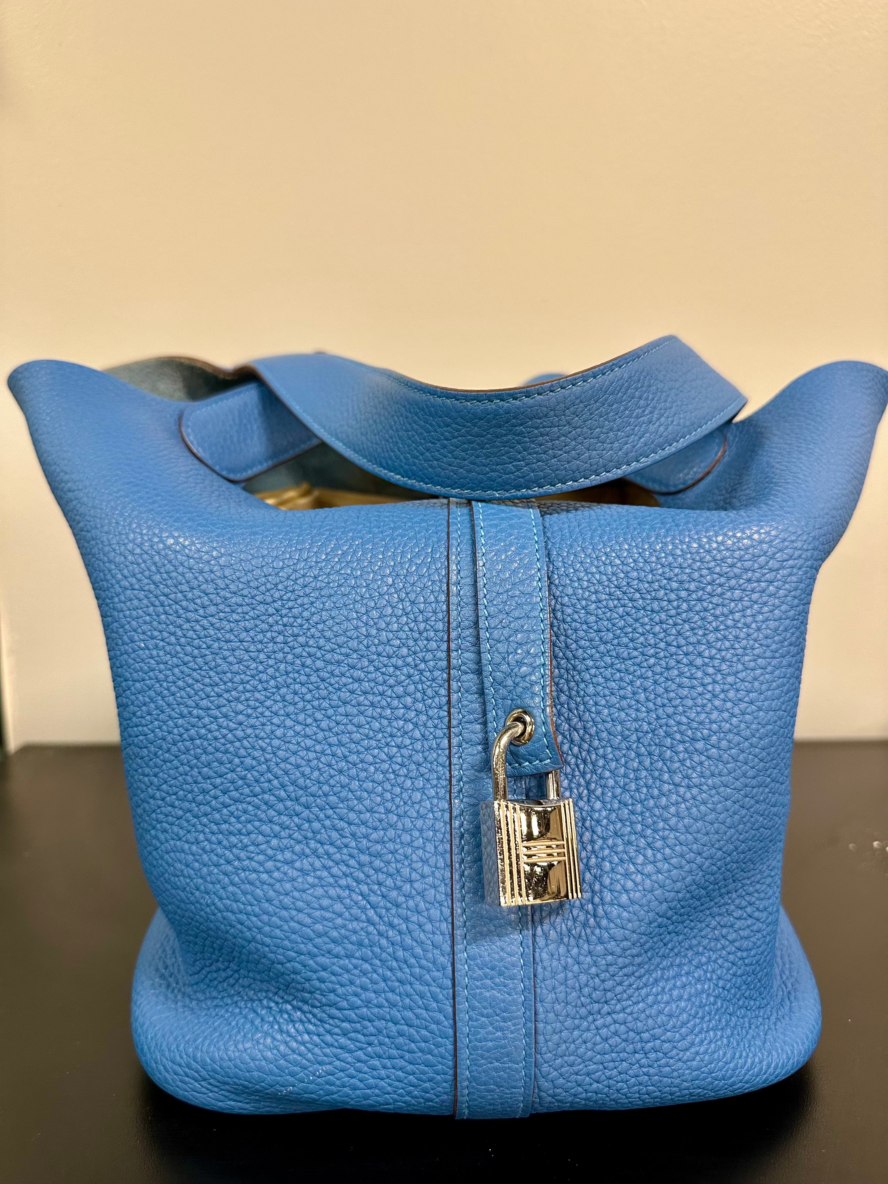 Hermès Picotin Lock GM 26 Blue Leather with Palladium Hardware