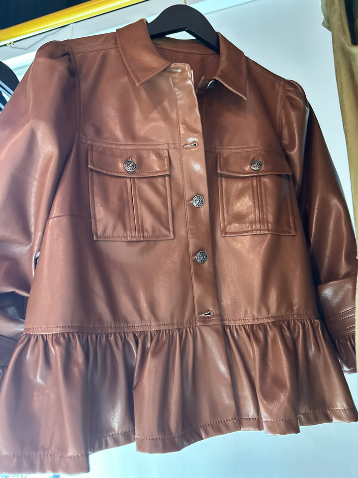 CINQ A SEPT
Delanie Ruffled Vegan Leather Jacket (XL)