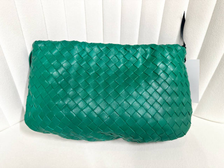 Bottega Veneta Green Intrecciato Woven Calf Leather Pouch Wristlet Clutch Bag