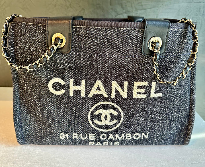 Chanel Deauville Small Tote – Bleu Foncé/Blanc (Dark Blue/White)