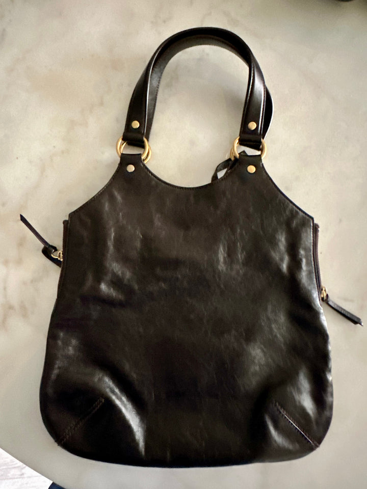 Yves Saint Laurent Rive Gauche Tribute Tote Black Leather with Gold Hardware