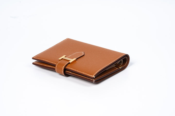 Hermes Bearn Compact Wallet Gold Epsom with Gold Hardware
