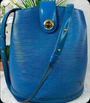 Louis Vuitton Cluny Bucket Bag Epi Leather Blue with Gold Hardware (1993)