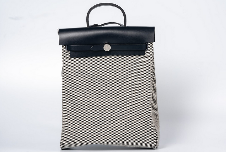 Hermès Herbag à Dos Zip Backpack Toile H Noir / Écru with Palladium Hardware
