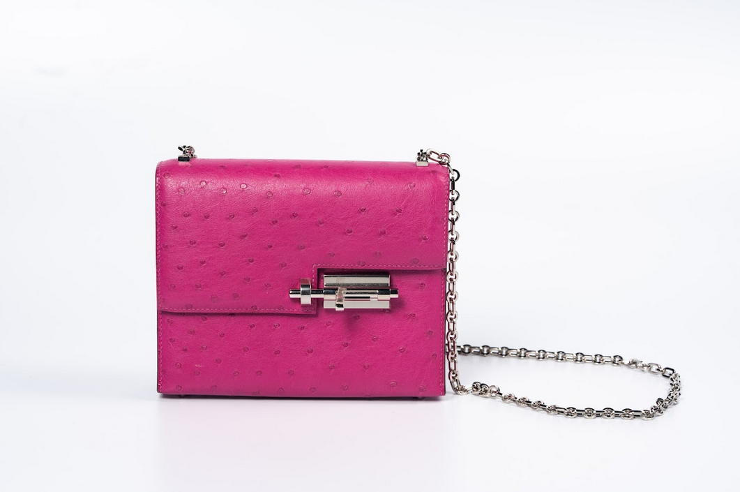 Hermès Verrou Ostrich Leather Rose Pink with Palladium Hardware