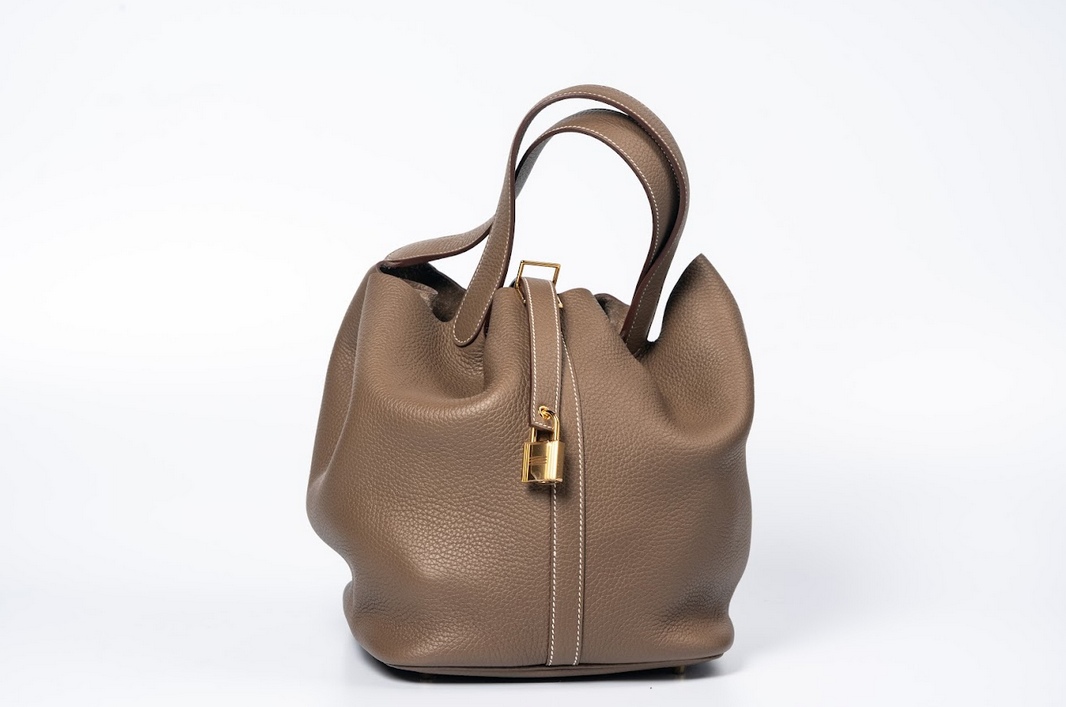 Hermès Picotin Lock 22 Clemence Leather Etoupe with Gold Hardware