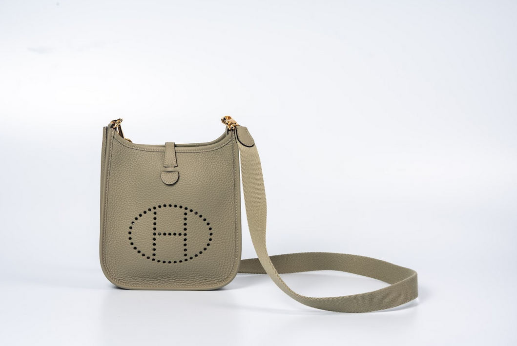 Hermès Evelyne TPM Clemence Leather Sauge with Gold Hardware New