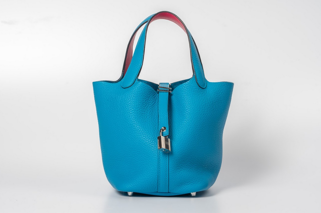 Hermès Picotin Lock 18 Éclat Taurillon Clemence Blue with Palladium Hardware
