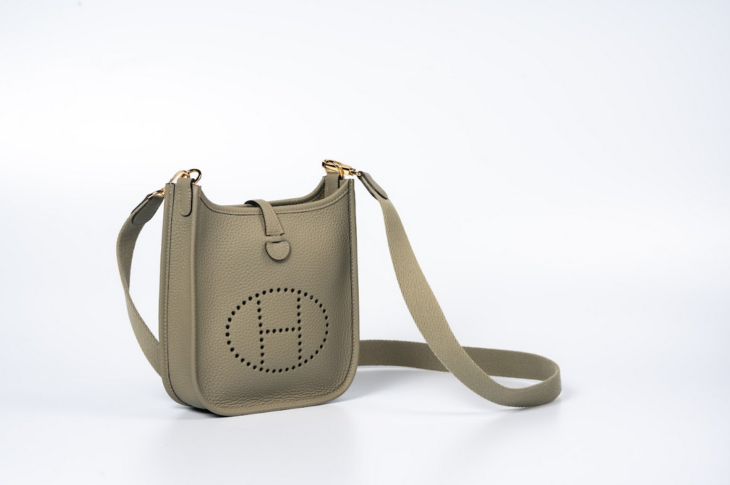 Hermès Evelyne TPM Clemence Leather Sauge with Gold Hardware New