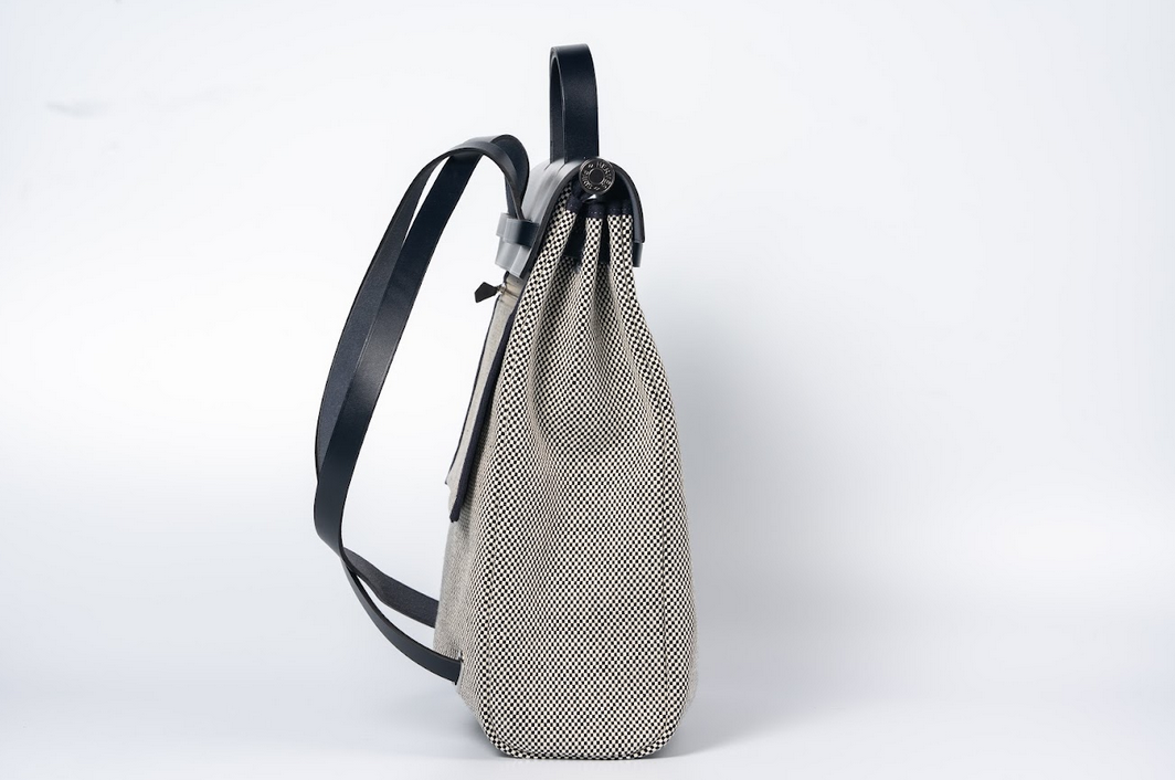 Hermès Herbag à Dos Zip Backpack Toile H Noir / Écru with Palladium Hardware