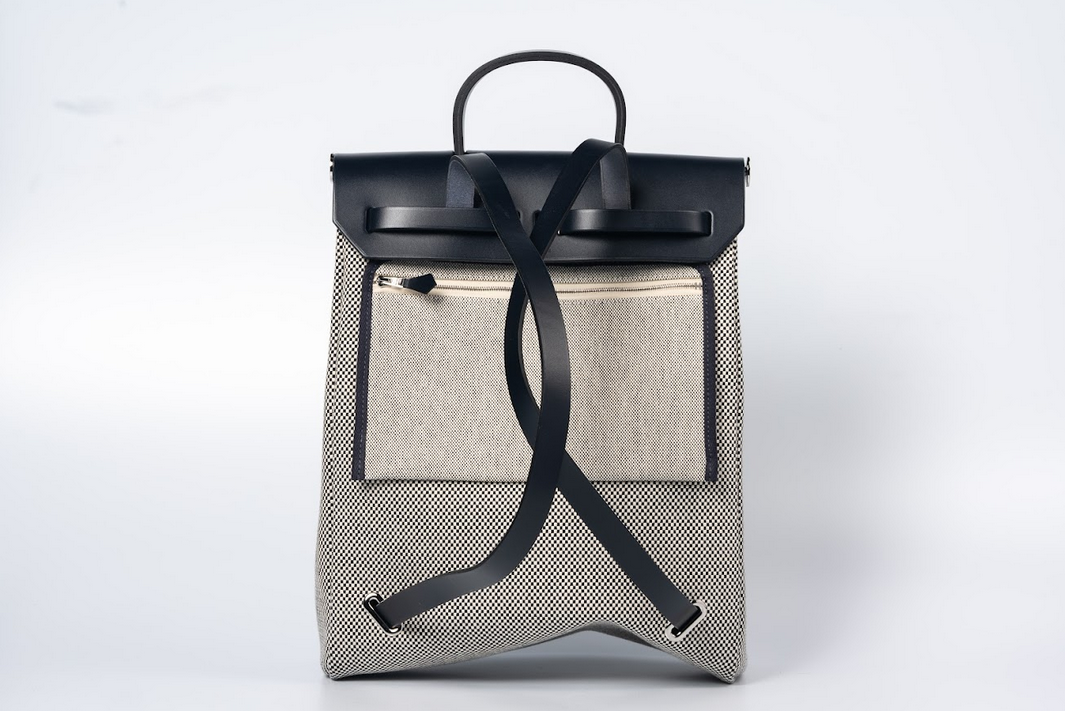 Hermès Herbag à Dos Zip Backpack Toile H Noir / Écru with Palladium Hardware