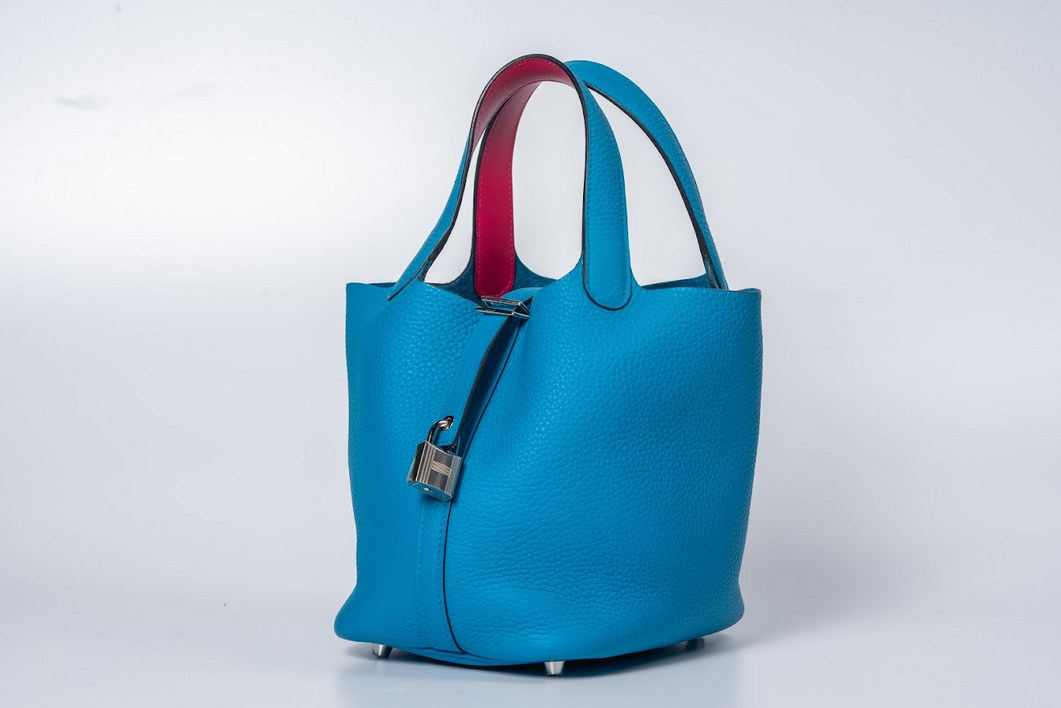 Hermès Picotin Lock 18 Éclat Taurillon Clemence Blue with Palladium Hardware