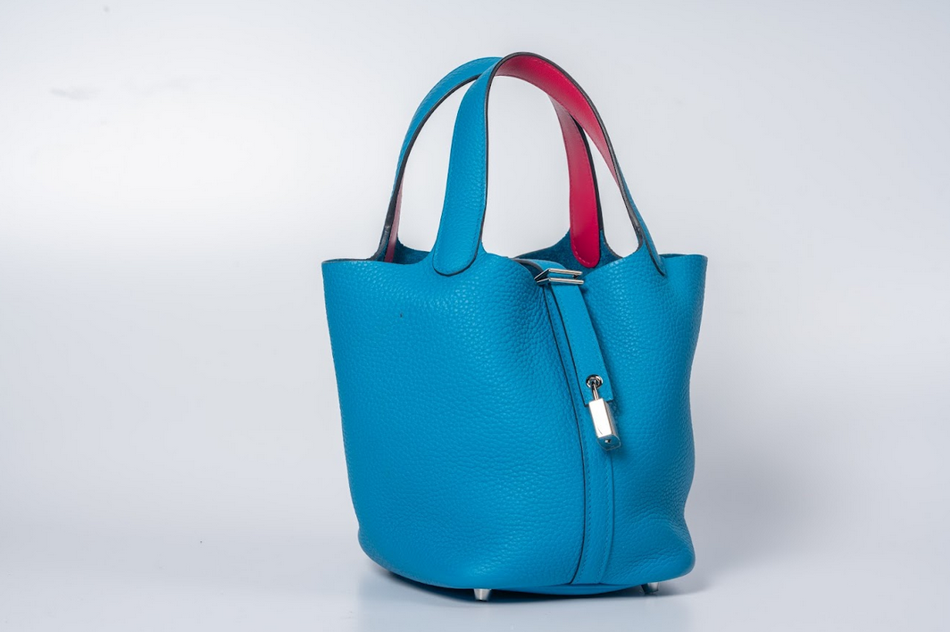 Hermès Picotin Lock 18 Éclat Taurillon Clemence Blue with Palladium Hardware