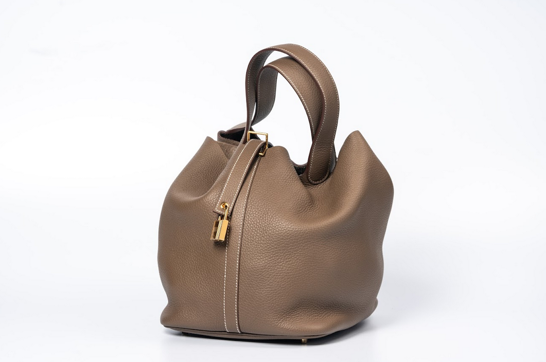 Hermès Picotin Lock 22 Clemence Leather Etoupe with Gold Hardware