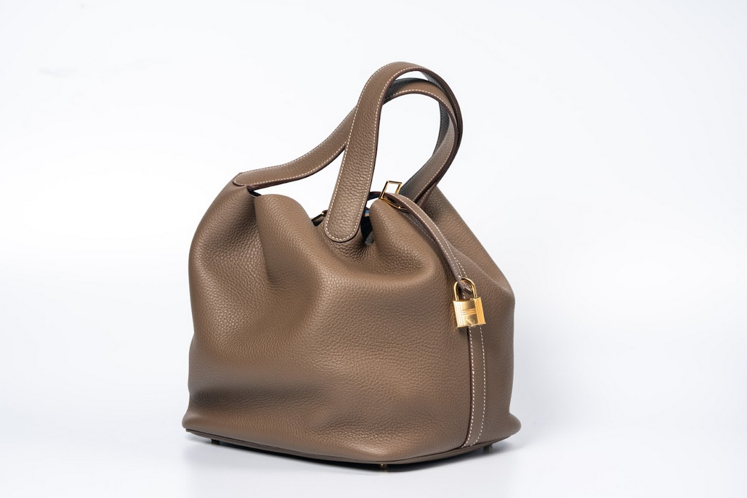 Hermès Picotin Lock 22 Clemence Leather Etoupe with Gold Hardware