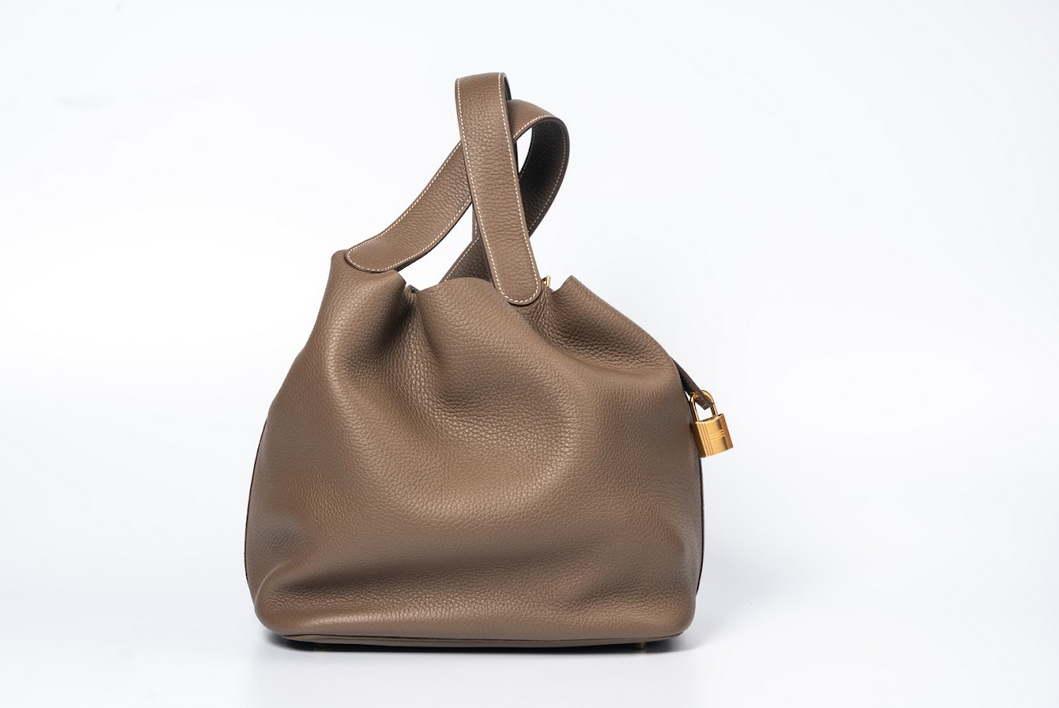 Hermès Picotin Lock 22 Clemence Leather Etoupe with Gold Hardware