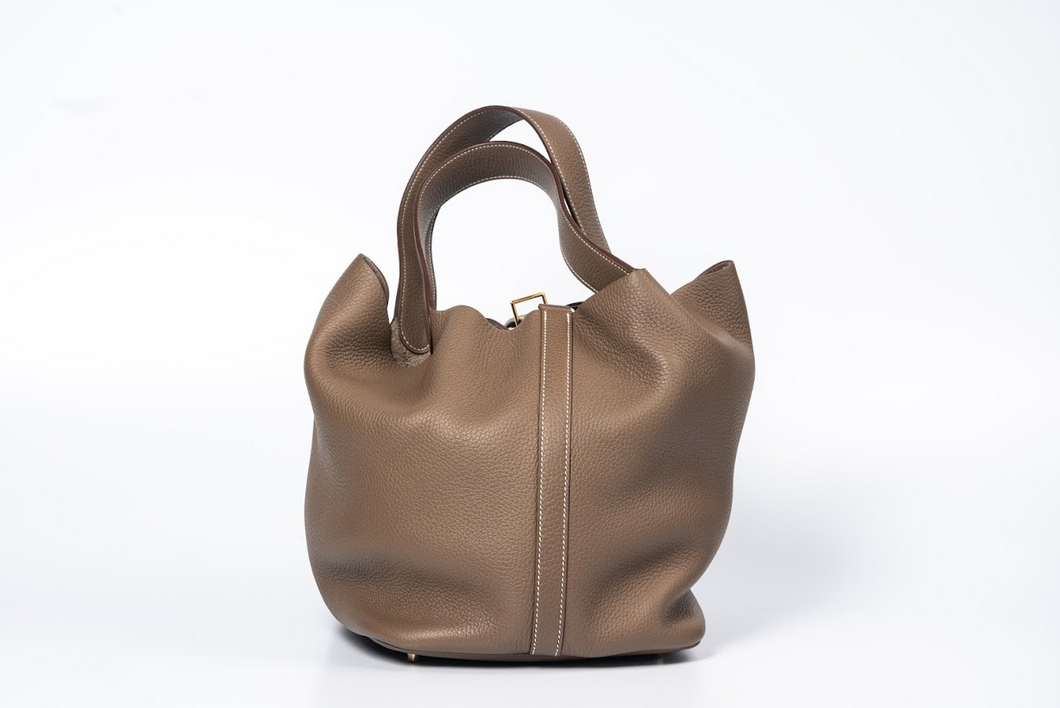 Hermès Picotin Lock 22 Clemence Leather Etoupe with Gold Hardware