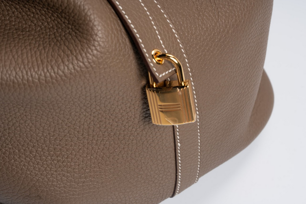 Hermès Picotin Lock 22 Clemence Leather Etoupe with Gold Hardware