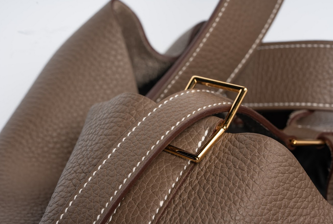 Hermès Picotin Lock 22 Clemence Leather Etoupe with Gold Hardware