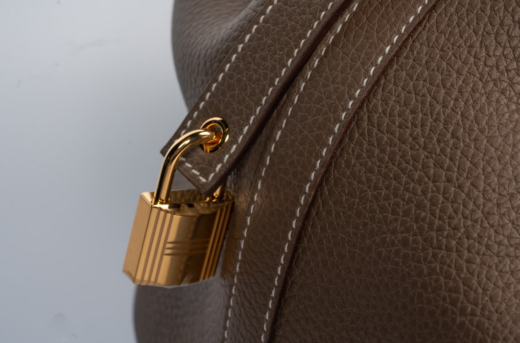 Hermès Picotin Lock 22 Clemence Leather Etoupe with Gold Hardware