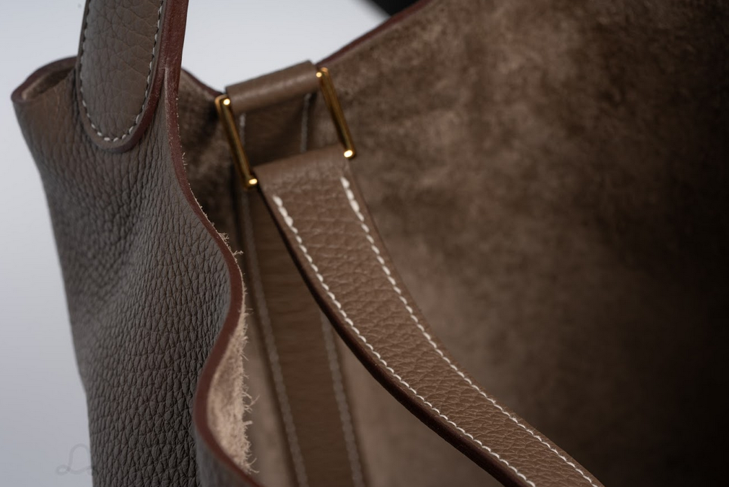 Hermès Picotin Lock 22 Clemence Leather Etoupe with Gold Hardware
