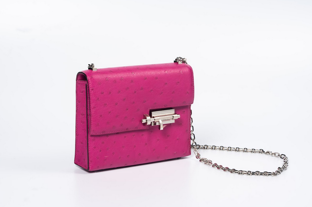 Hermès Verrou Ostrich Leather Rose Pink with Palladium Hardware