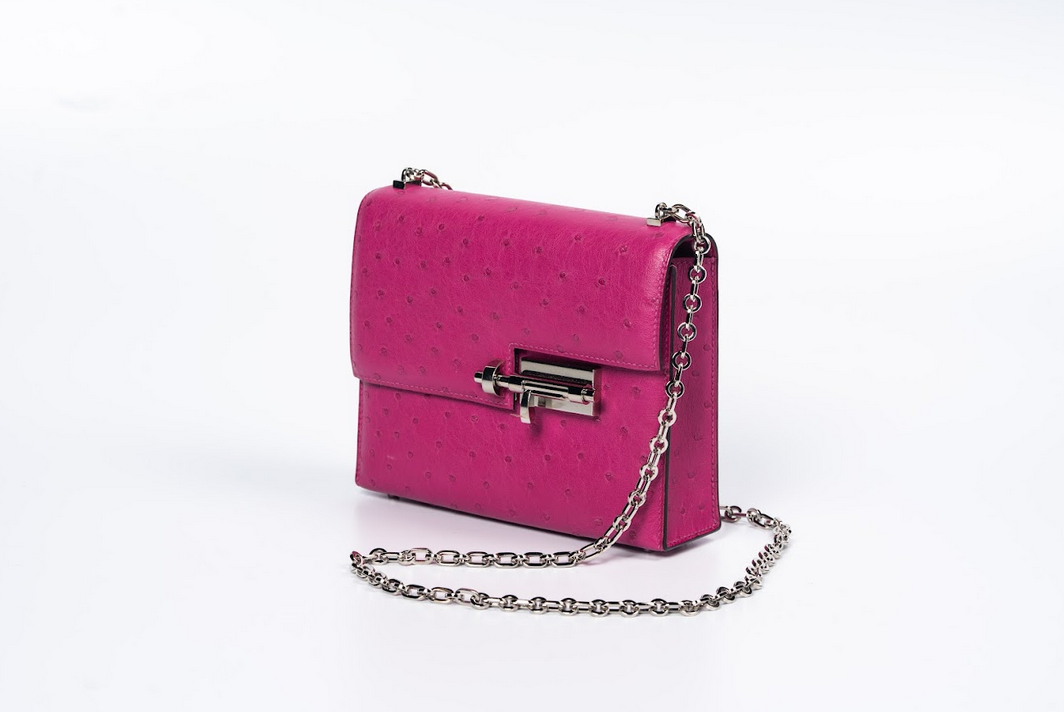 Hermès Verrou Ostrich Leather Rose Pink with Palladium Hardware