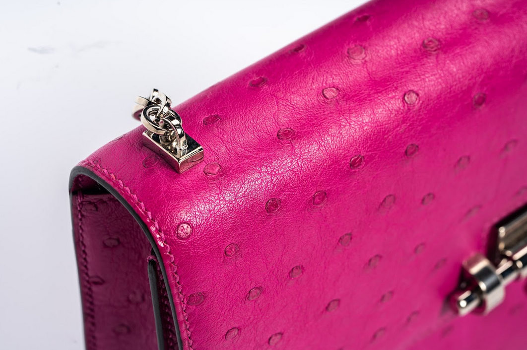 Hermès Verrou Ostrich Leather Rose Pink with Palladium Hardware