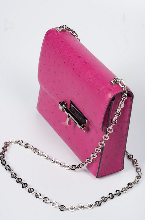 Hermès Verrou Ostrich Leather Rose Pink with Palladium Hardware