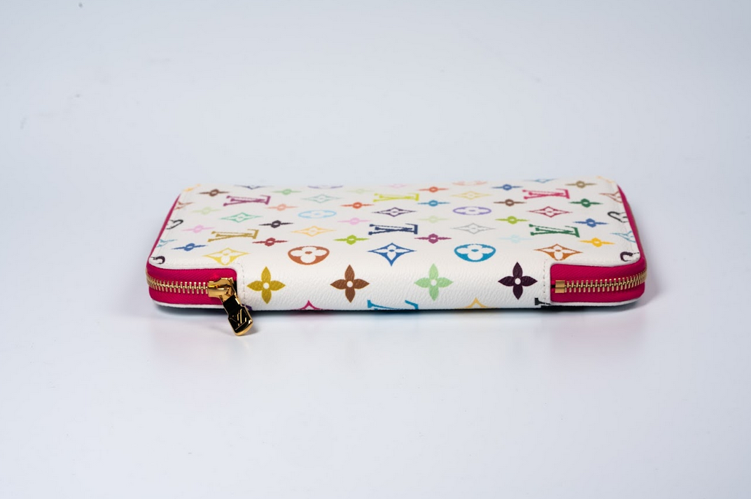 Louis Vuitton x Takashi Murakami Monogram Multicolor Zipped Document Holder White with Fuchsia Interior and Gold Hardware